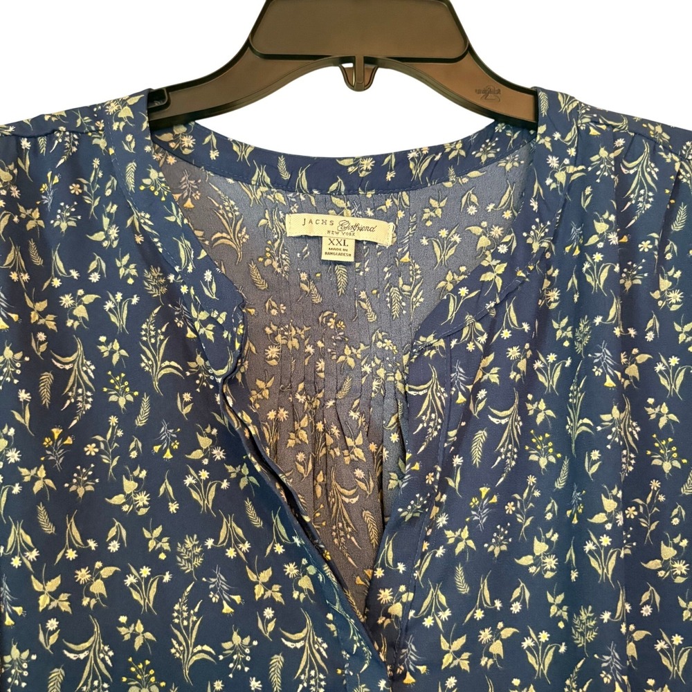 JACHS Girlfriend XXL Blue Floral Button Down 3/4 Puff Sleeve Blouse Boho Prairie - Picture 3 of 10